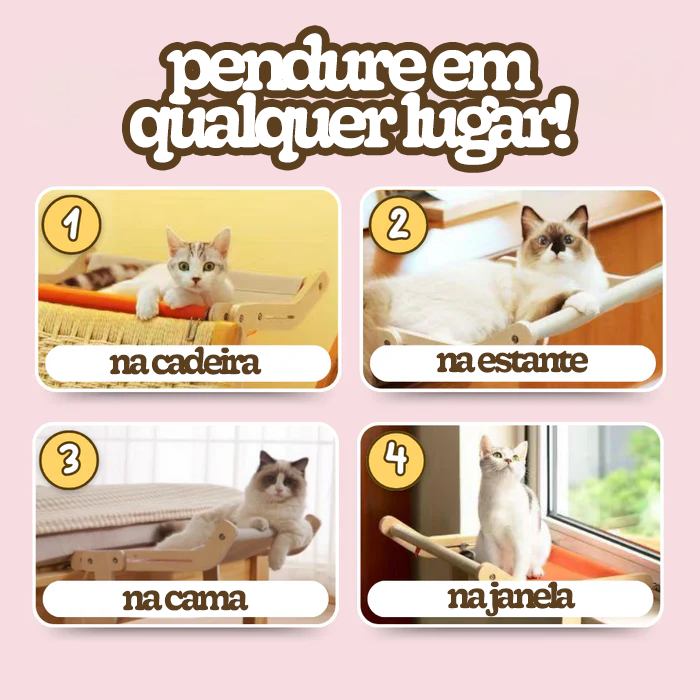 Cama de Madeira Ajustável para Gatos